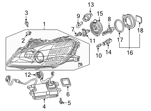 2003 Honda S2000 Headlamps Headlight Unit, Passenger Side Diagram for 33101-S2A-A02