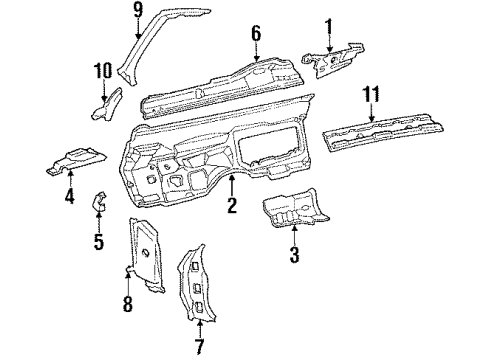 1990 Cadillac Brougham Cowl Panels Molding Garnish Windshield Side Lower *Saphire V/Dark Diagram for 10074555