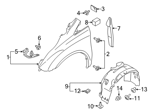 2014 Ford Transit Connect Fender & Components Fender Liner Diagram for DT1Z-16102-C