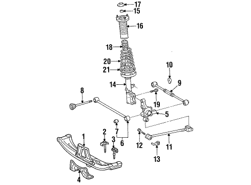 1999 Toyota Celica Rear Suspension Components, Lower Control Arm, Stabilizer Bar Spring Lower Insulator Diagram for 48258-20030