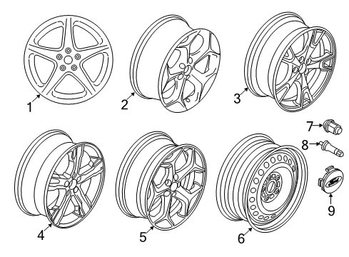 2017 Ford Focus Wheels, Covers & Trim Wheel, Alloy Diagram for F1EZ-1007-B