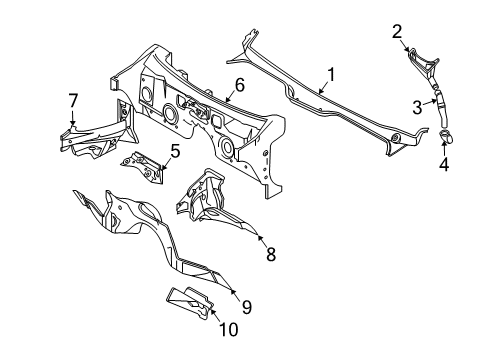 2004 BMW 745Li Cowl Splash Wall Diagram for 41137044413