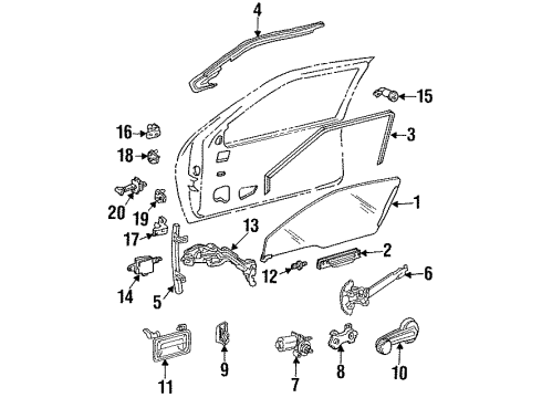 1992 Chevrolet Lumina Front Door Glass & Hardware, Lock & Hardware Guide-Front Side Door Window Front *Black Diagram for 10180416