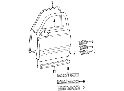 1999 Dodge Ram 3500 Front Door & Components, Exterior Trim Molding-Door Diagram for 55274895