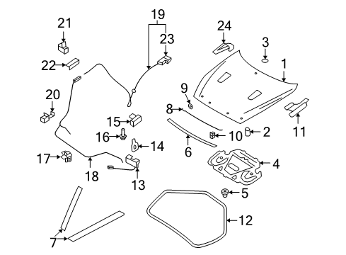 2012 Nissan GT-R Hood & Components, Exterior Trim Hinge Assy-Hood, LH Diagram for 65401-JF00B