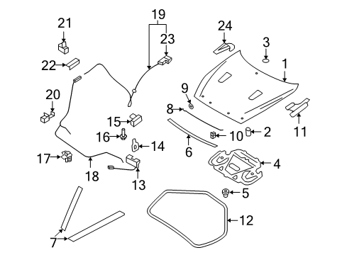 2012 Nissan GT-R Hood & Components, Exterior Trim Seal-Hood, Front RH Diagram for 65822-JF02A