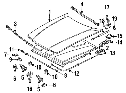 1988 Eagle Premier Hood & Components Latch, Hood Diagram for 35026047