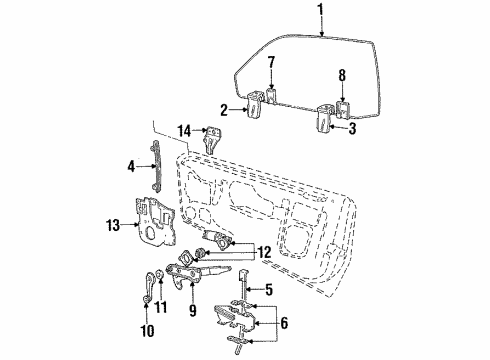 1988 Ford Mustang Glass - Door Glass Assembly Diagram for E8ZZ-7621410-A