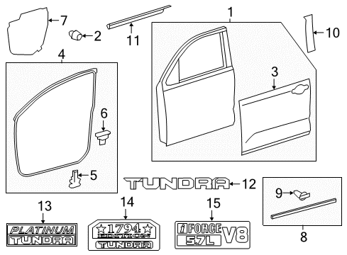 2014 Toyota Tundra Front Door & Components, Exterior Trim Surround Weatherstrip Clip Diagram for 90467-A0027