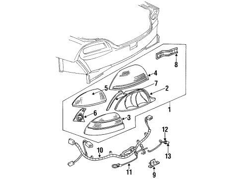 1993 Pontiac Grand Am Tail Lamps Lens, Tail Lamp Inner Diagram for 16513496