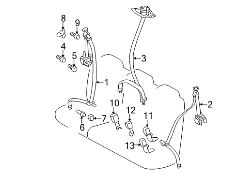 2011 Toyota Sienna Seat Belt Belt & Retractor Cover Diagram for 73233-0C010-B0