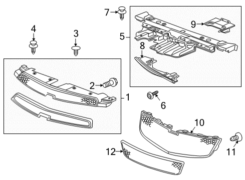 2011 Chevrolet Cruze Grille & Components Center Grille Diagram for 95225615