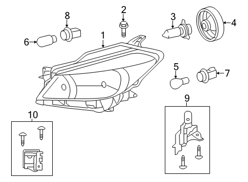 2015 Toyota Yaris Bulbs Exterior Bulbs Diagram for 90981-13093