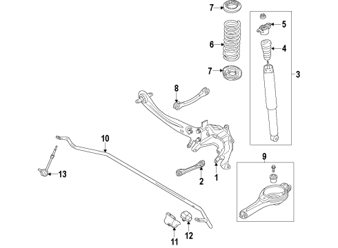 2013 Ford Escape Rear Suspension Components, Lower Control Arm, Upper Control Arm, Stabilizer Bar Shock Diagram for CV6Z-18125-V