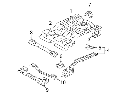 2009 Mercury Milan Rear Floor & Rails Center Floor Pan Diagram for 6E5Z-5411160-AA