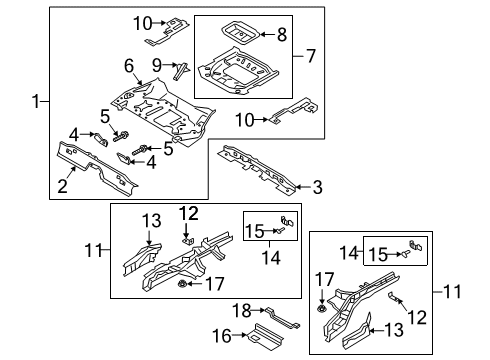 2020 Ford Escape Rear Body - Floor & Rails Crossmember Bolt Diagram for -W500024-S442