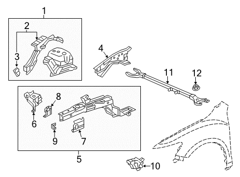 2019 Acura RLX Structural Components & Rails Bracket Set, R. FR. Sub-Frame Support Diagram for 04606-TA0-A00ZZ