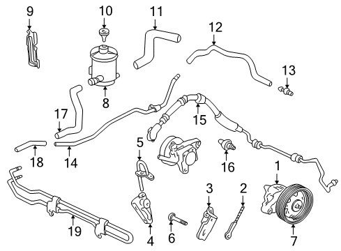 2001 Honda Odyssey P/S Pump & Hoses, Steering Gear & Linkage Cooler, Power Steering Oil Diagram for 53765-S0X-A00