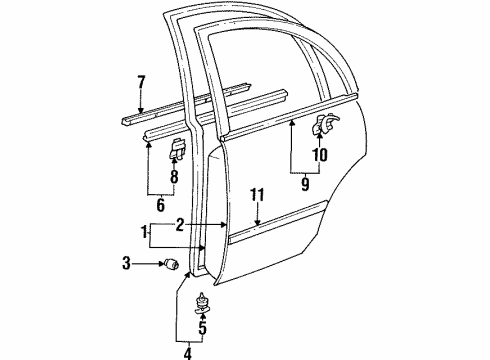 1997 Toyota Corolla Rear Door Door Weatherstrip Diagram for 67872-12380