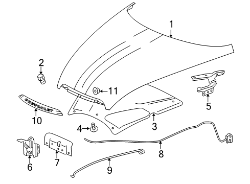 2003 Chevrolet SSR Hood & Components, Exterior Trim Grille Nut Diagram for 11504614