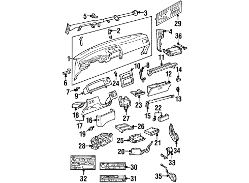 1996 Toyota T100 A/C & Heater Control Units Ashtray Retainer Diagram for 74104-89108