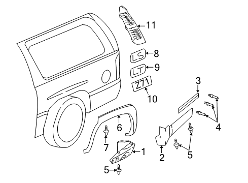 2002 Chevrolet Tahoe Exterior Trim - Quarter Panel Applique Panel Diagram for 15764012