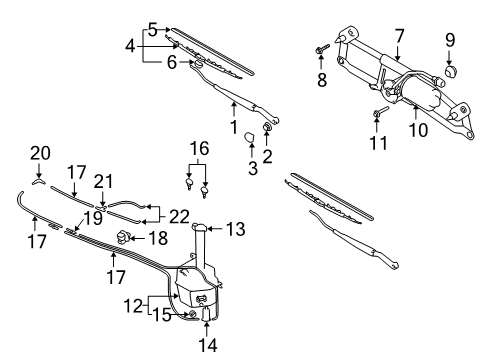 2003 Hyundai Elantra Wiper & Washer Components Rear Wiper Motor & Linkage Assembly Diagram for 98700-2D000