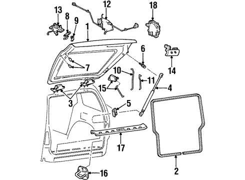 2002 Mercury Villager Gate & Hardware Support Cylinder Bracket Diagram for XF5Z12427A48AA