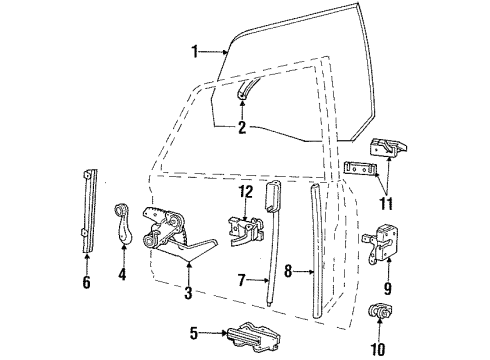 1988 Ford Escort Front Door Glass & Hardware Cylinder & Keys Diagram for E8FZ7422050B