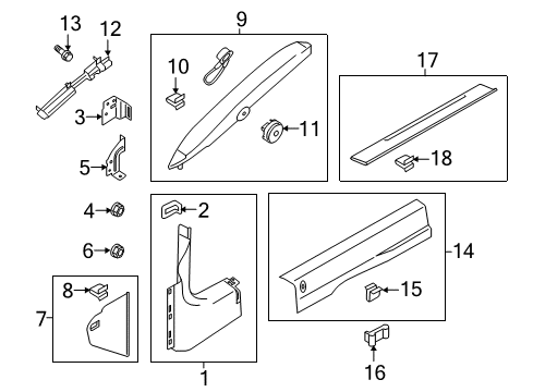 2019 Ford Mustang Interior Trim - Pillars, Rocker & Floor Bracket Diagram for FR3Z-6302732-A