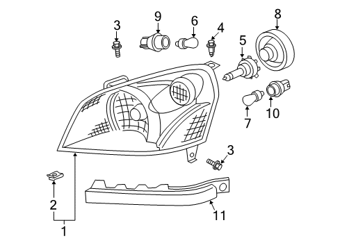 2005 Honda Pilot Bulbs Headlight Unit, Passenger Side Diagram for 33101-S9V-A01