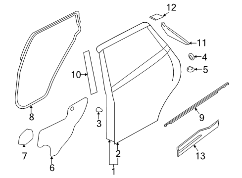 2019 Nissan Kicks Rear Door & Components, Exterior Trim Door Assy-Rear, RH Diagram for H2100-5RLMA