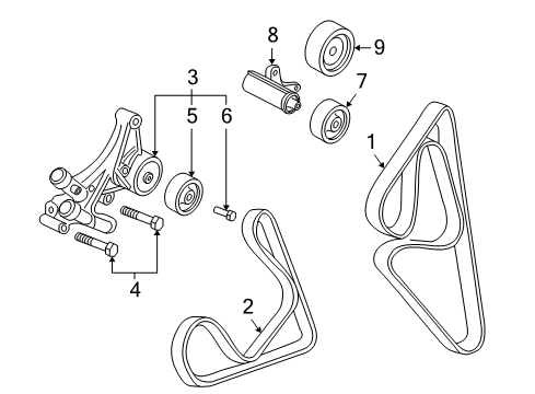 2000 Buick Park Avenue Belts & Pulleys Tensioner Bracket Assembly Diagram for 12564505