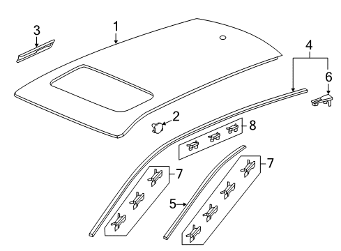 2015 Honda CR-V Roof & Components, Exterior Trim Gusset L, Roof Arc Diagram for 62547-T0A-A10ZZ