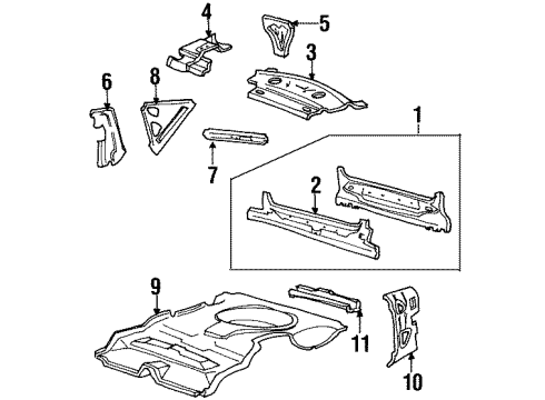 2002 Lincoln Continental Rear Body, Rear Upper Body, Rear Floor & Rails Rear Floor Pan Diagram for YF3Z5411215AA