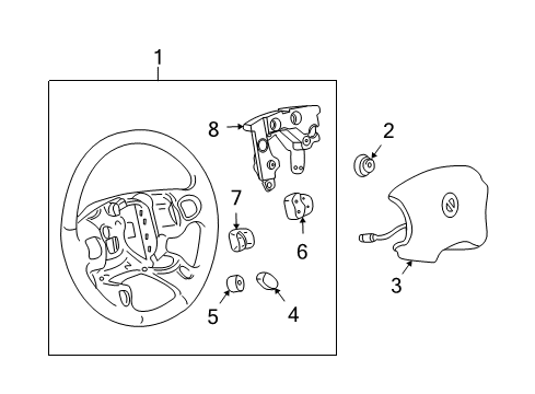 2000 Buick LeSabre Steering Column, Steering Wheel & Trim Switch Asm, Radio Control *Blue Diagram for 12451263