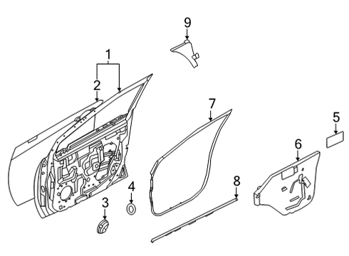 2021 Nissan Sentra Door & Components Weatherstrip-Front Door, LH Diagram for 80831-6LE0A