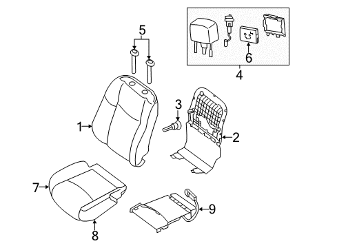 2014 Nissan Pathfinder Driver Seat Components Board Assembly Front Seat Back Diagram for 87640-3KA3A