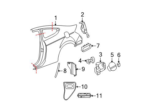 2008 Honda Accord Quarter Panel & Components Adapter, Fuel Cap Diagram for 74480-TE0-A01