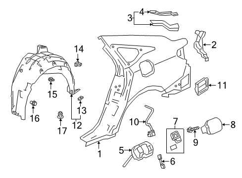 2020 Honda Accord Fuel Door Gutter, L. RR. (Upper) Diagram for 63721-TVA-A00ZZ