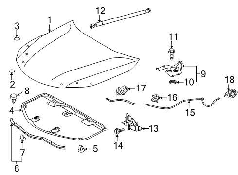 2016 Lexus ES300h Hood & Components Hood Support Assembly, Right Diagram for 53440-33100