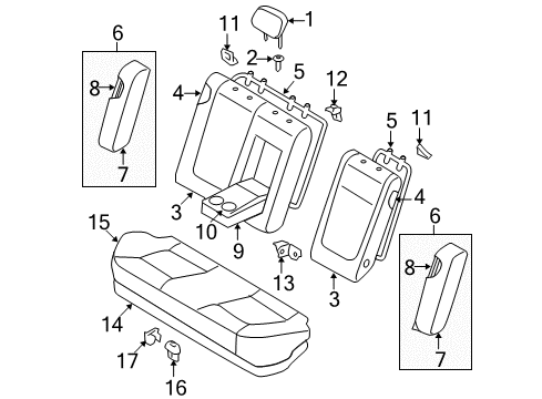 2007 Hyundai Sonata Rear Seat Components Rear Seat Armrest Cup Holder Cover Diagram for 89925-0A700-CH