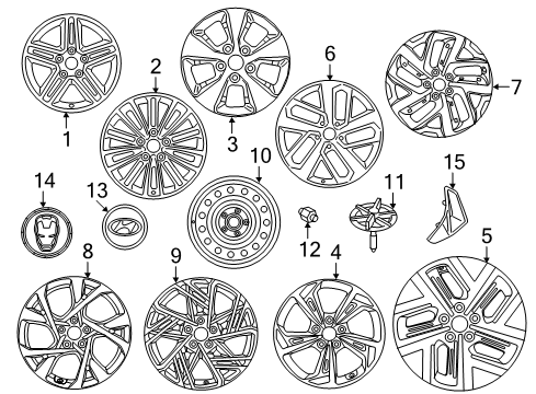 2019 Hyundai Kona Wheels, Covers & Trim Wheel Hub Cap Assembly Diagram for 52960-J9500