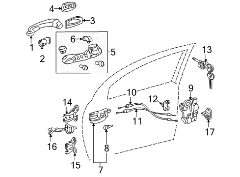 2007 Toyota Corolla Front Door - Lock & Hardware Cylinder & Keys Diagram for 69051-02090