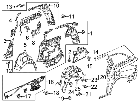 2018 Honda Odyssey Sliding Door Clip, Fender (Inner) Diagram for 91512-SED-003