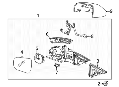 2021 Cadillac CT4 Outside Mirrors Mirror Glass Diagram for 84998683