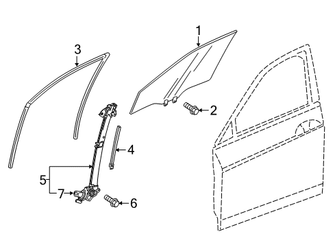 2020 Honda Accord Front Door - Glass & Hardware Sash, R. FR. Door Center (Lower) Diagram for 72231-TVA-A01