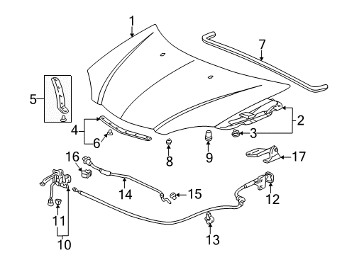 2003 Acura RSX Hood & Components Hinge, Passenger Side Hood Diagram for 60120-S6M-000ZZ