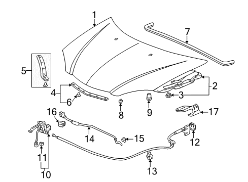 2003 Acura RSX Hood & Components Holder, Rod Diagram for 90602-S10-003