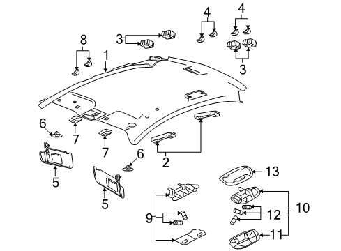 2008 Mercury Sable Interior Trim - Roof Map Lamp Bulb Mount Bracket Diagram for 8G1Z-5451536-A